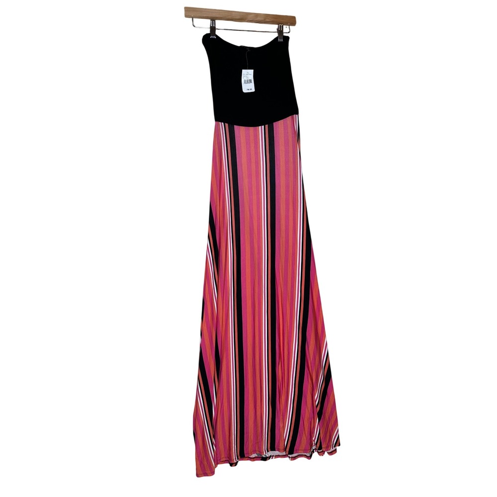 NWT Felicity & Coco Strapless Bodice Maxi Striped Dress size XS Black/Pink